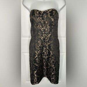 Ann Taylor Strapless Black Gold Layer Sweetheart Party Knee Length Dress 6